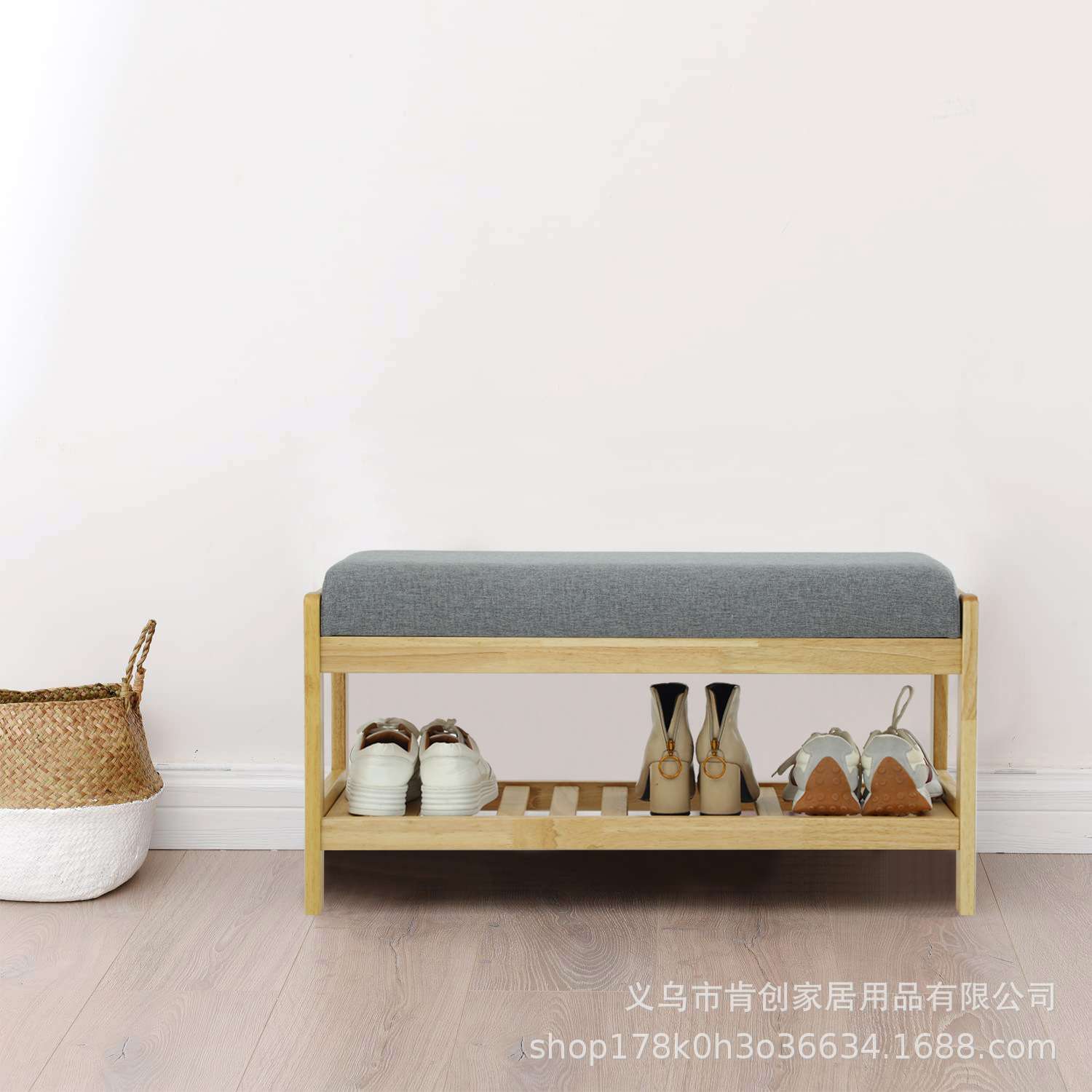 北欧简约鞋架实木门厅客厅换鞋凳家用进门入门可坐式穿鞋布艺凳子