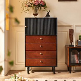 法式复古实木四斗柜美式小户型收纳储物柜设计师款中古风客厅边柜