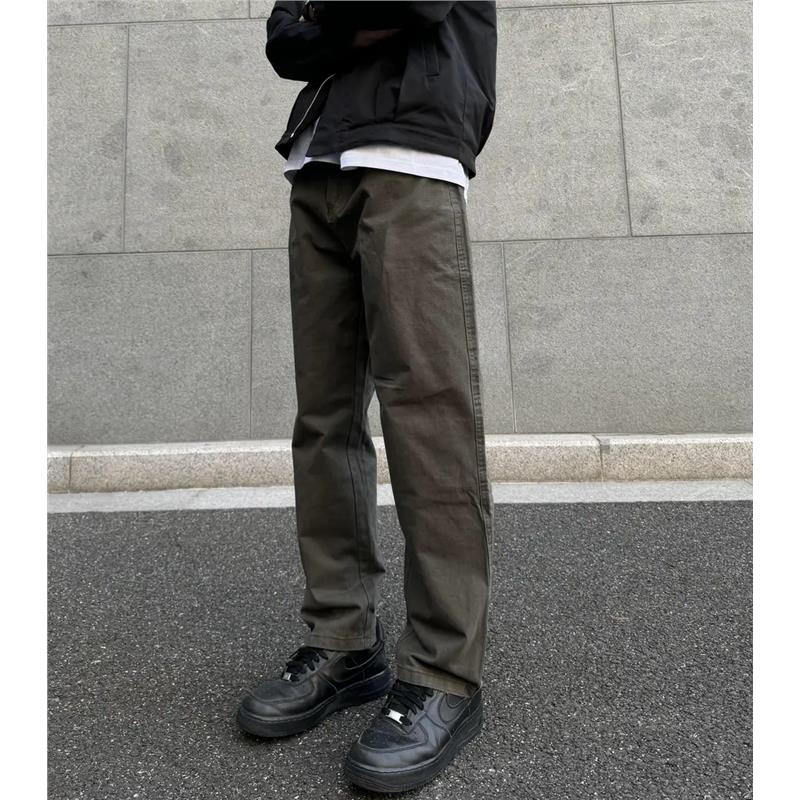 水洗做旧磨毛直筒休闲长裤百搭风格高级感纯色高街显瘦