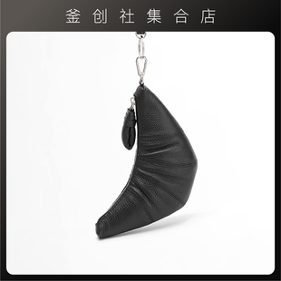 【勒梅-牛角零钱包】单肩斜挎 挂脖零钱包 进口羊皮 黑色