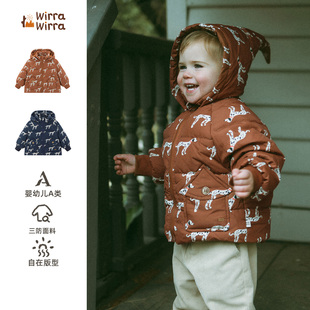 WirraWirra北欧风狗狗拿铁满印羽绒服冬季儿童连帽尖顶帽保暖外套