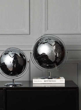 现代轻奢金银黑色地球仪摆件简约样板间书房客厅玄关办公室装饰品