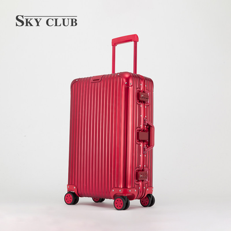 Sky Club铝镁合金红色行李箱男女结婚陪嫁嫁妆万向轮拉杆旅行箱子
