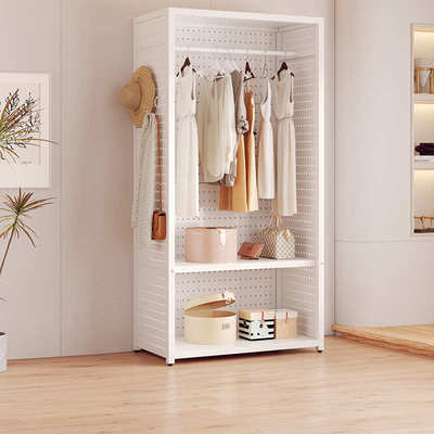 金属衣柜洞洞板简易衣帽架小户型落地挂衣架卧室开放式防尘衣挂架