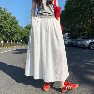 白色南瓜裙女2026新款夏季大码a半身裙高腰宽松速干工装山本长裙