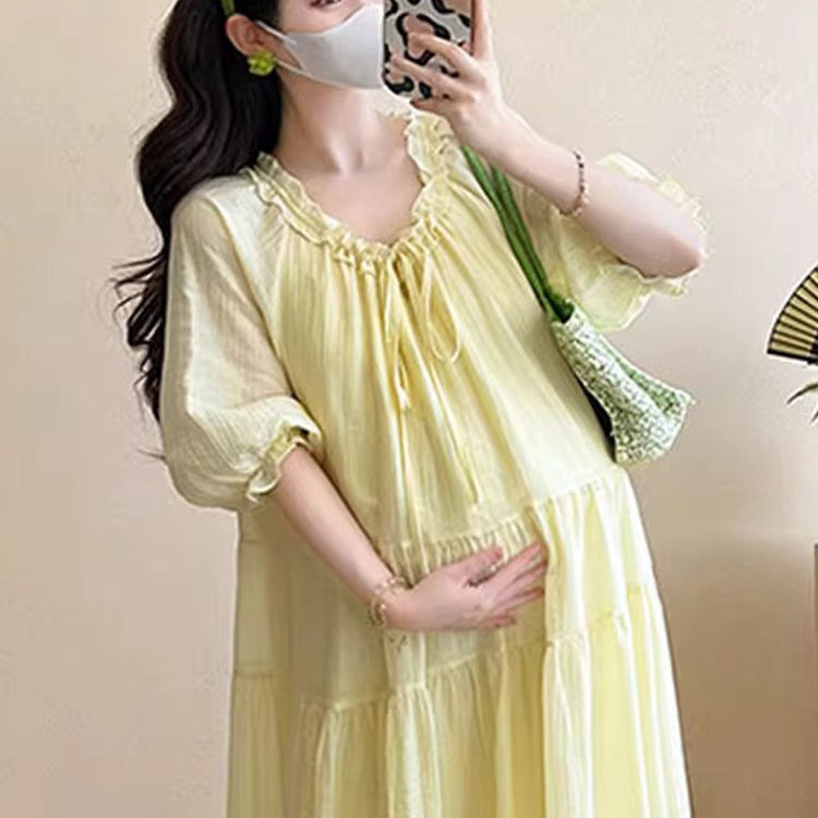 孕妇韩版宽松显瘦中长连衣裙