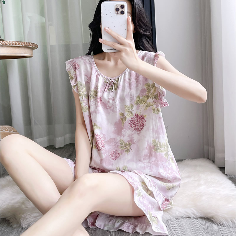 棉绸睡衣女士背心短裤套装薄款