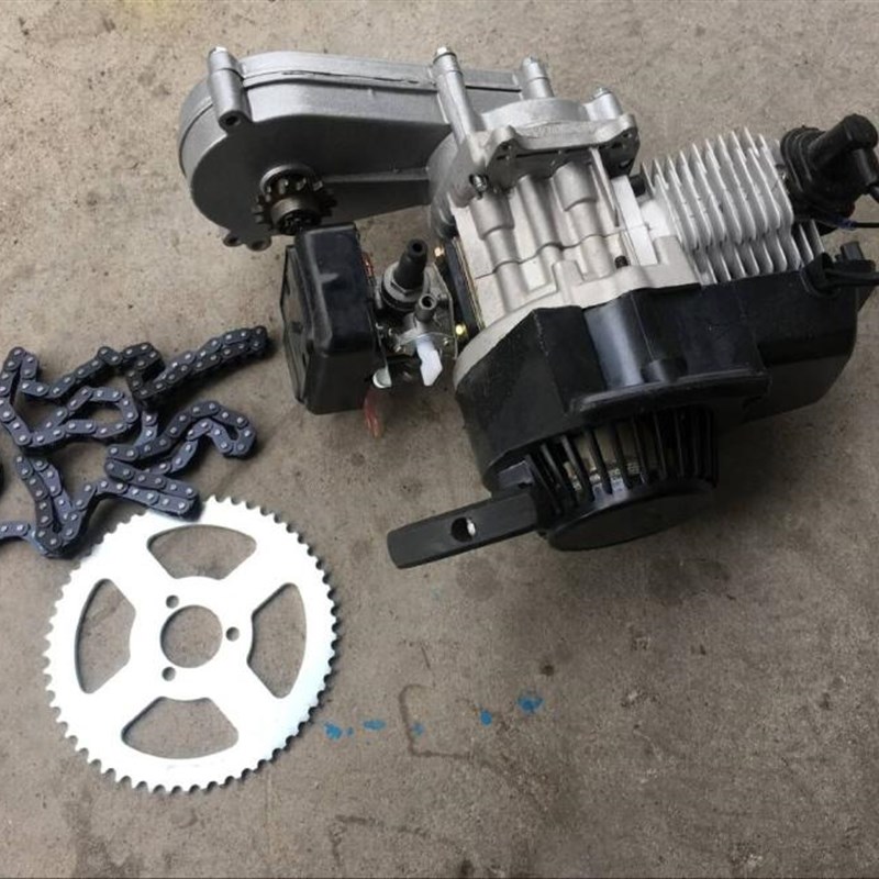 改装自行车汽f油机二冲程49CC变速箱迷你越野发动机气缸体加长排