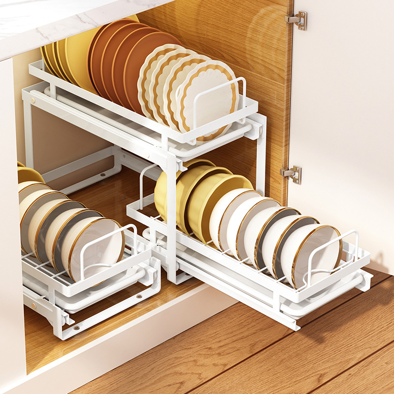 碗架拉篮抽屉式厨房橱柜碗盘碗碟隔断隔板柜内收纳小Y型抽拉置物