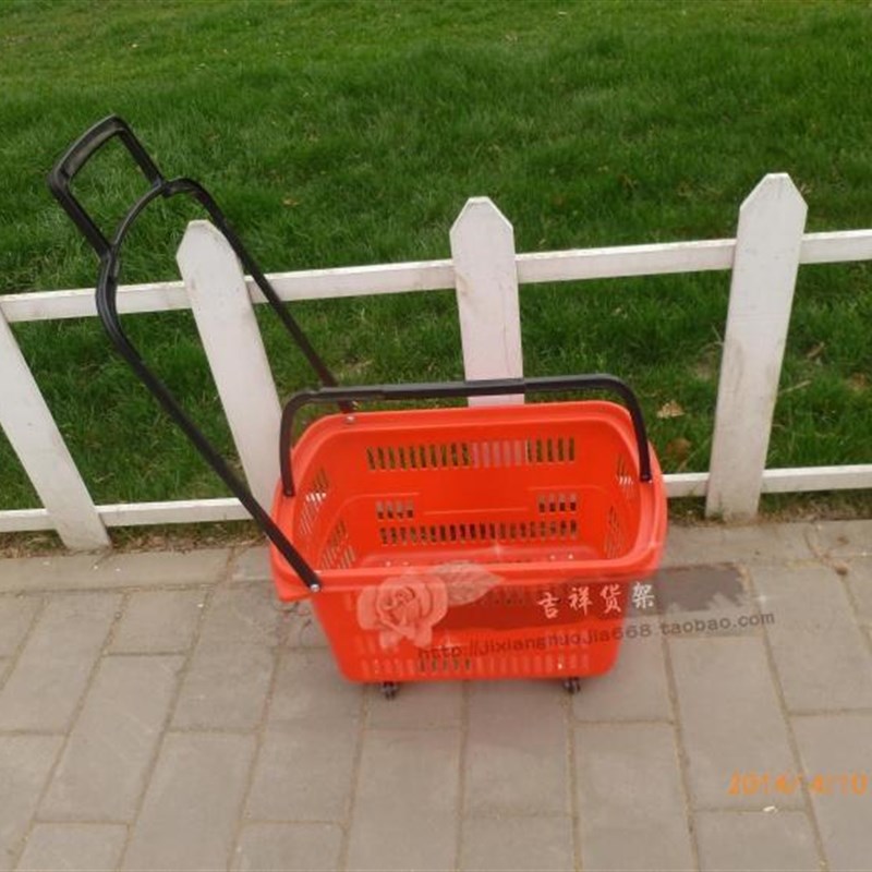 包邮超市购物篮塑料拉杆式购v物车超市专用折叠购物筐带轮买菜特