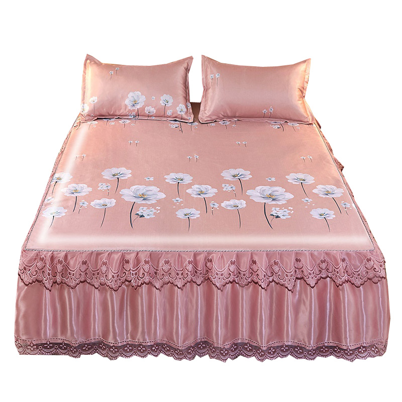 可水洗冰丝凉席三件套夏季1.8m双人床F可折叠1.5m床裙款空调软席