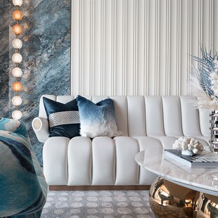 酒店样板间轻奢i抱枕沙发客厅展厅别墅公寓蓝白色渐变兔毛方形靠