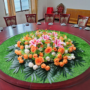 新款酒店转盘假花m艺装饰花插花大圆桌花饭店餐桌中间摆件仿真花