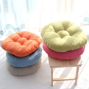 纯色亚麻蒲团坐i垫圆形加厚瑜伽地上打坐椅垫幼儿园四季屁垫榻榻