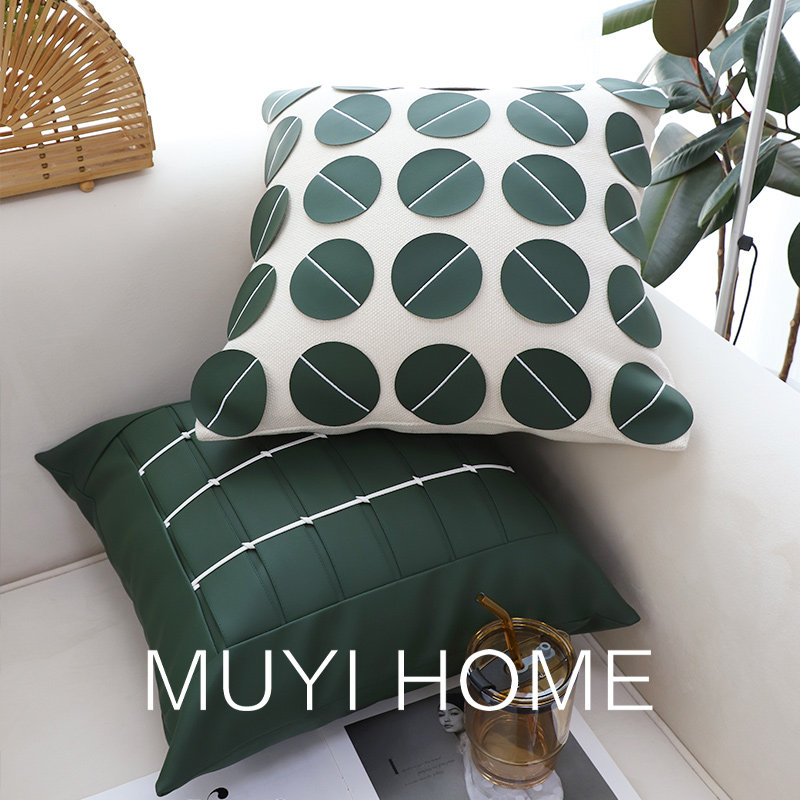 轻奢绿野皮质抱枕套不带芯ins风客厅沙发靠枕靠垫X卧室方枕靠枕
