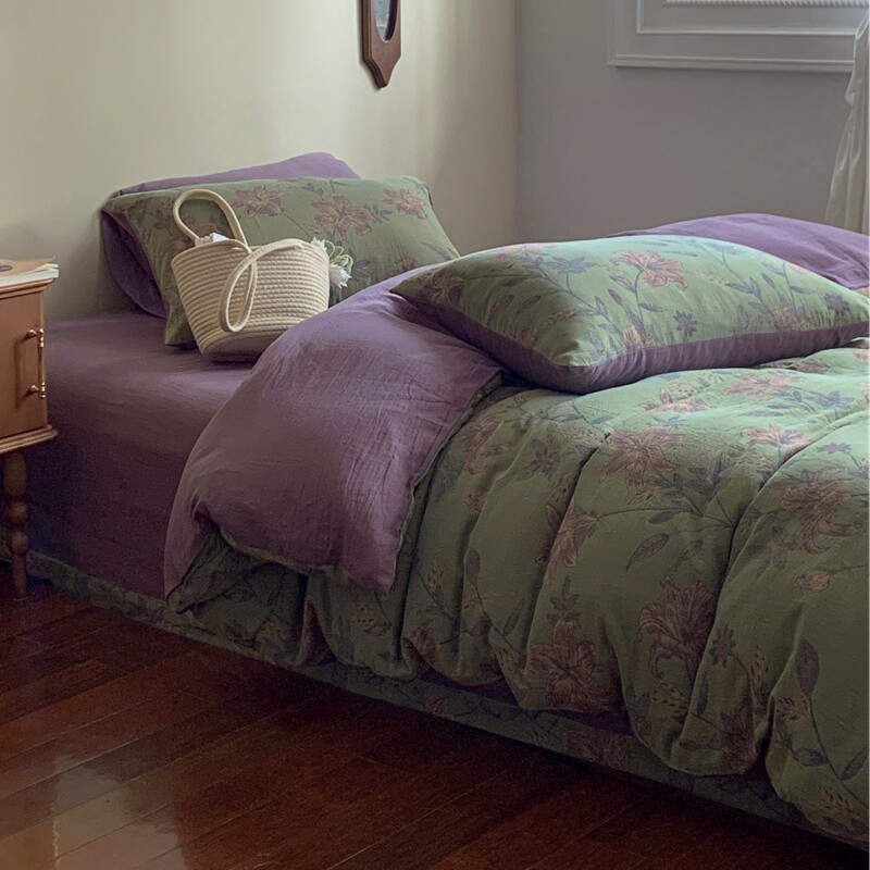 秋上新复古轻奢a类全棉色织双层纱四件套K四季纯棉母婴儿柔软床品