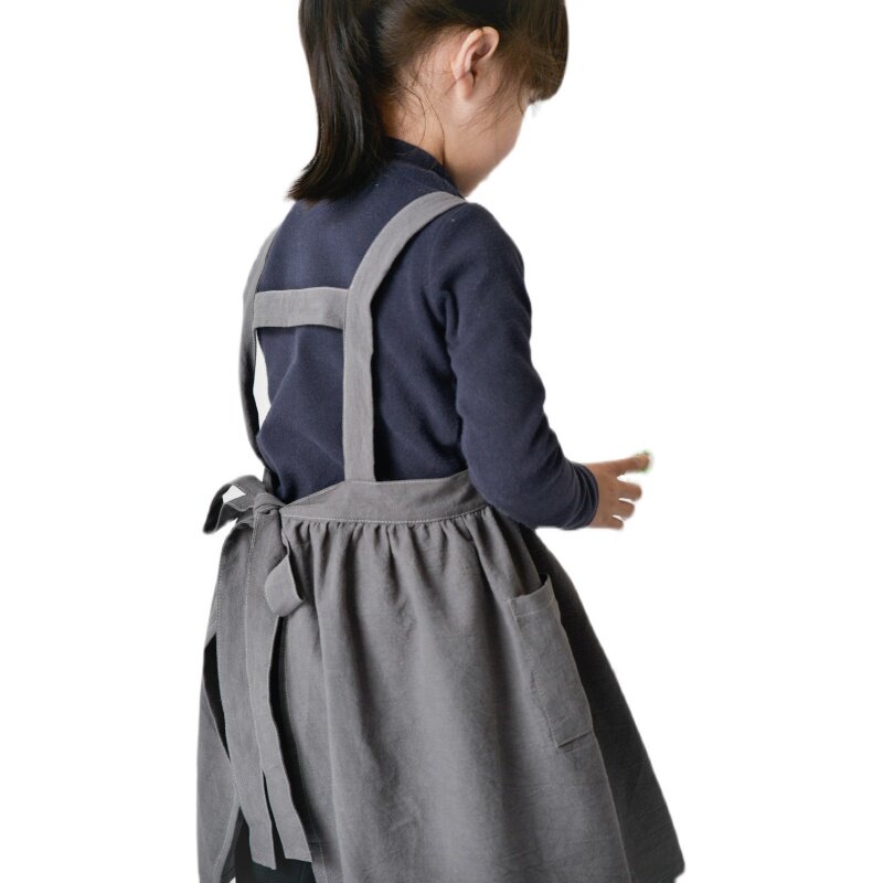 外贸儿童围裙幼儿园画画衣烘焙厨房罩衣背袋Q工字款纯棉高档围腰