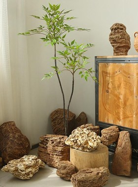 仿真黄色玻璃钢石头不规则千层石造景橱窗户外园U林越野景观假石