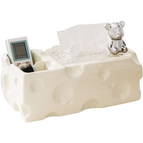 ins奶油风陶瓷l纸巾盒客厅餐桌餐巾纸抽纸盒创意家用桌面装饰摆件