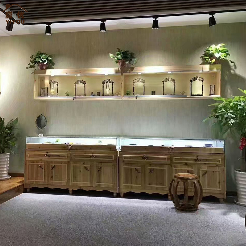 实木珠宝展示柜j首饰展柜翡翠玛瑙玉石柜台玻璃柜子复古银饰品柜
