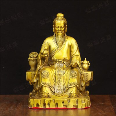 纯黄铜药王孙思邈坐像摆件居家中医药馆供奉M名医托葫芦药王菩萨