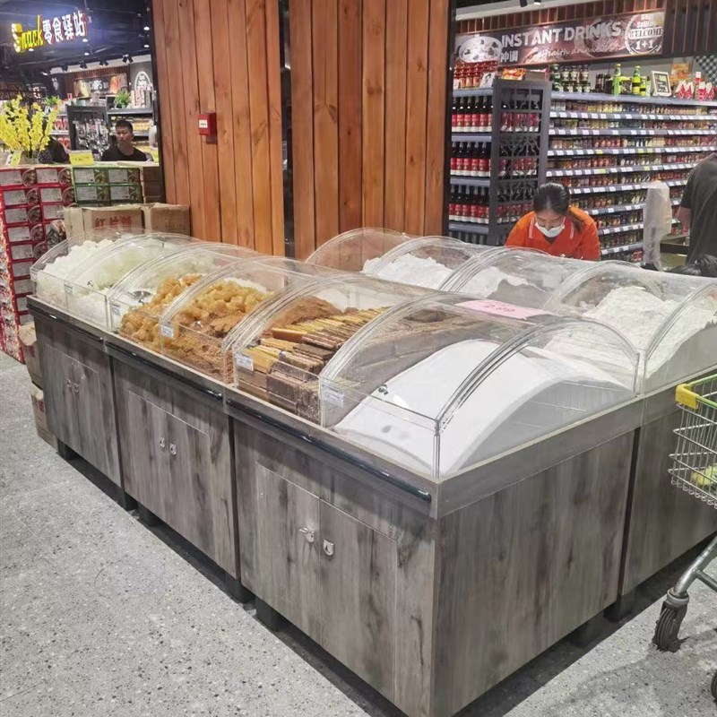 亚克力面粉箱透明堆头盒子冰糖果架白糖I红糖五谷杂粮弧形透明展