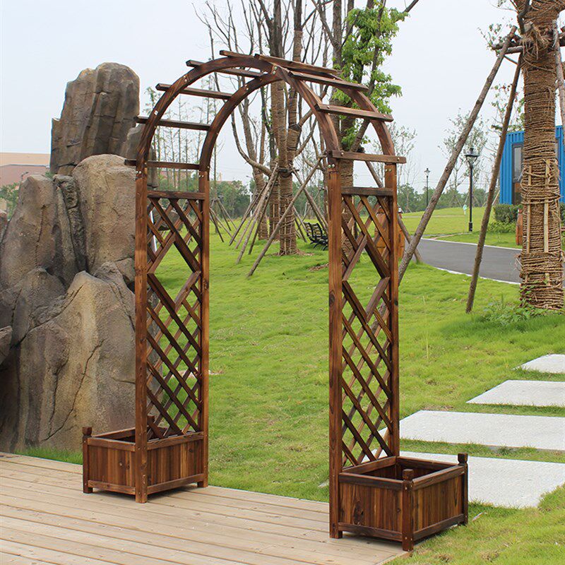室外拱门爬藤花架防腐木庭院装饰门花园栅栏围栏网格门.户外葡萄