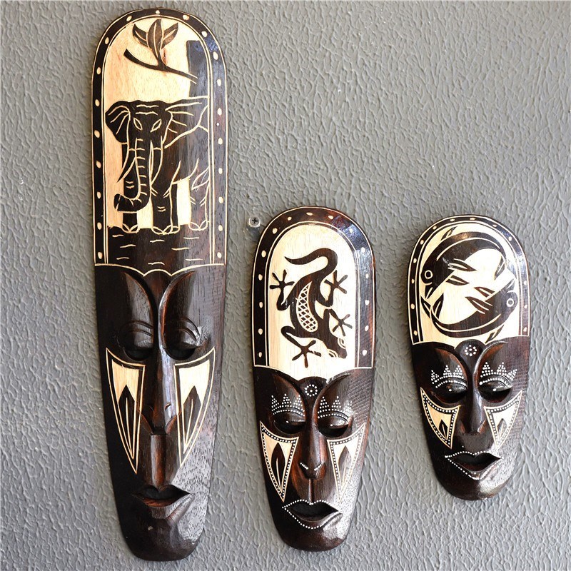 兰纳非洲木雕工艺品小q黑白面具咖啡屋店面墙壁创意立体装饰挂件