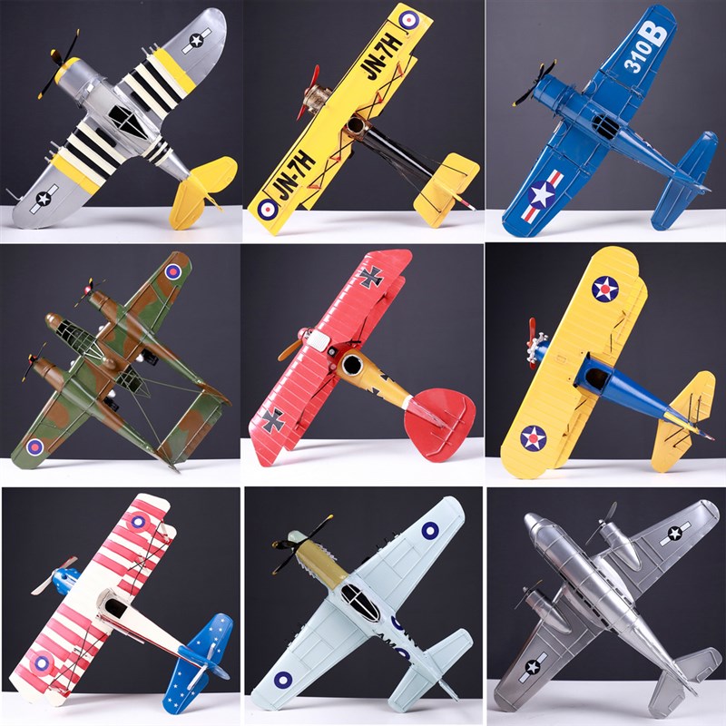 铁艺双翼飞机模型装饰摆件墙饰品壁挂男孩M儿童房幼儿园墙贴吊顶