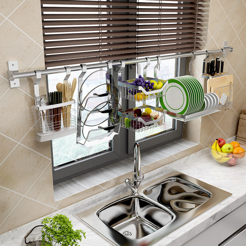 免打孔厨房挂件置k物架304不锈钢沥水碗架刀架壁挂式筷子厨具收纳