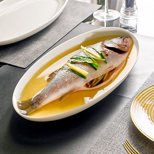 鱼盘子大号16寸陶瓷超大号鱼盘纯白家用骨瓷S鱼盘蒸鱼盘子商用