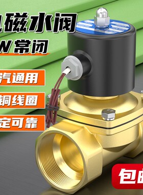 电磁水阀2W常闭型220V铜阀24V开关控制阀DC12V 2/3R/4/5/6分/1寸