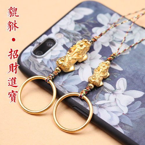 镀金貔貅黄铜指环扣手机挂饰钥匙挂件女J金属圆复古风情侣招财系