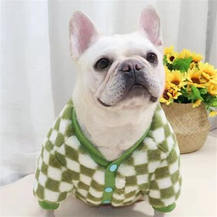 速发胖狗斗牛犬毛毛棋盘法格斗冬绒衣服冬季保暖加厚加天开衫