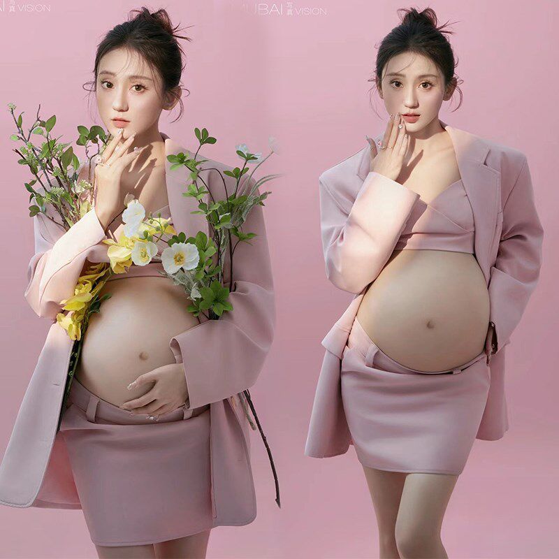 速发影楼孕妇照新款妈系杂志风形象西粉色照服甜美孕韩咪摄影服装