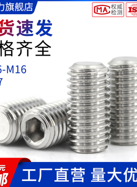 速发04不锈钢GBM7平端紧米螺丝DI1内六角6无头机定顶丝71.6-M16
