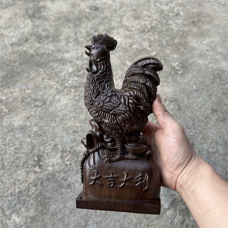 速发招南客香木雕摆件大吉大利生肖越财鸡家居沉厅装饰工艺品摆饰