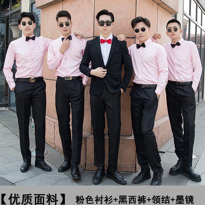 速发春夏兄弟团伴郎服婚礼衬衣兄弟服装白礼服衣服男长袖衣服