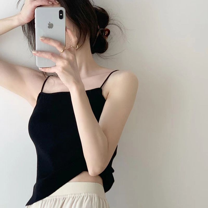 现货速发冰凉感夏天针织吊带背心薄款美锁骨内搭打底衫短款上衣