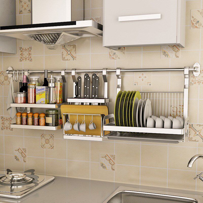 速发不锈盖式料架厨房置物架壁挂调墙上收纳碗筷架刀架锅钢架厨房
