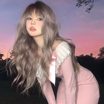 速发九梨假发灰发l头套式全ita卷亚麻长色整顶假毛