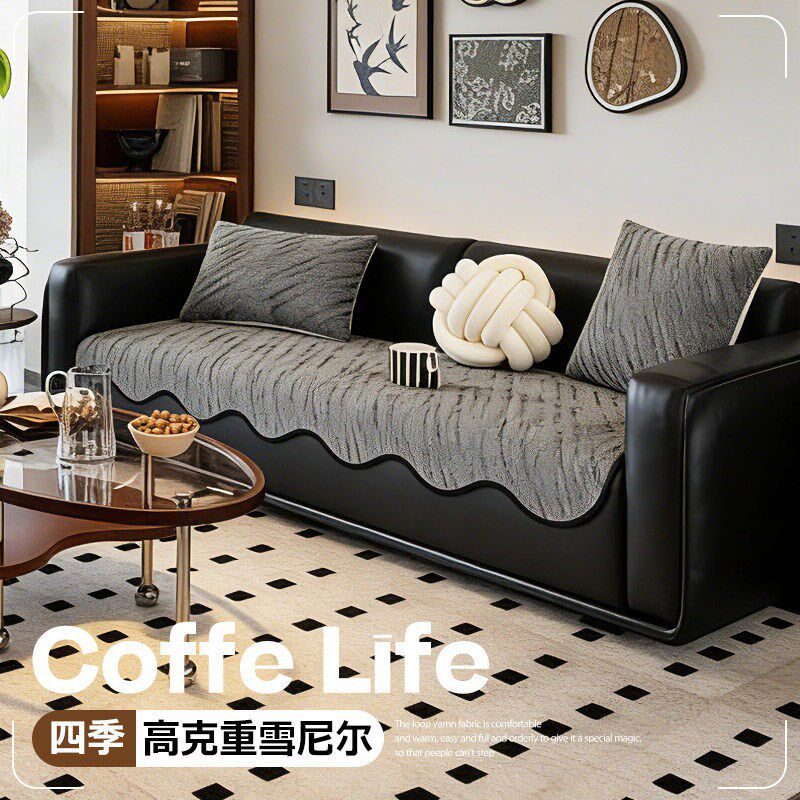 速发雪尼尔沙发垫子四季通用2026新款轻奢高级感固定防滑皮沙发坐