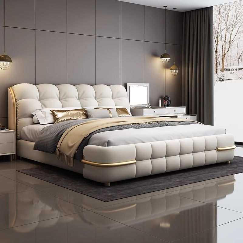 新款豪华主卧大床现代简约真皮双人婚床高端大气轻奢皮艺储物床