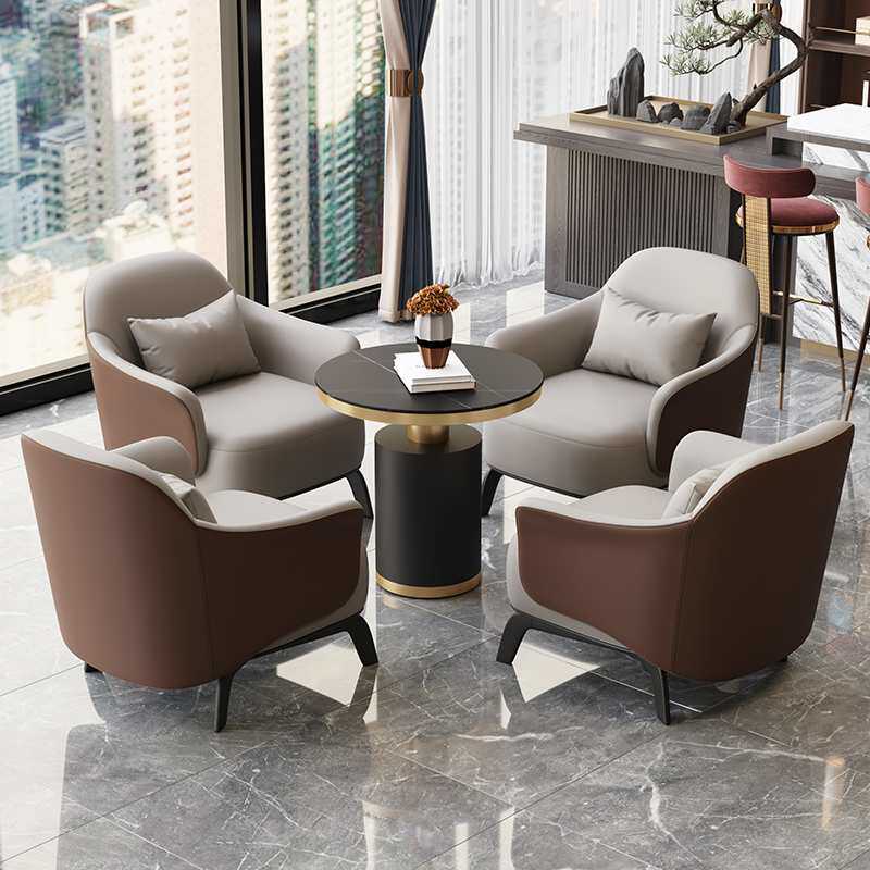 意式单人沙发椅前台接待桌椅组合轻奢酒店展厅洽谈办公区休闲椅子