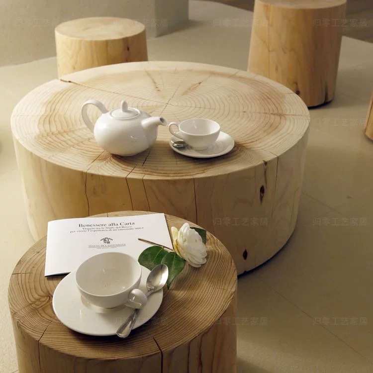 原木墩茶几侘寂风圆形创意民宿北欧设计根雕前台桌自然形木头茶桌