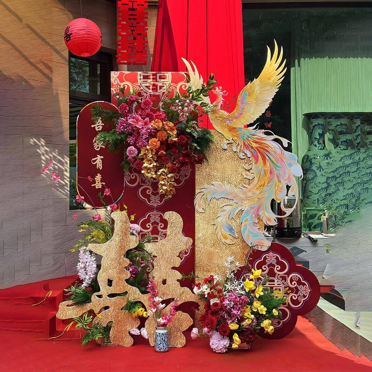 婚房布置装饰kt板结婚套装仿真花女方卧室床头布艺立体喜字kt板