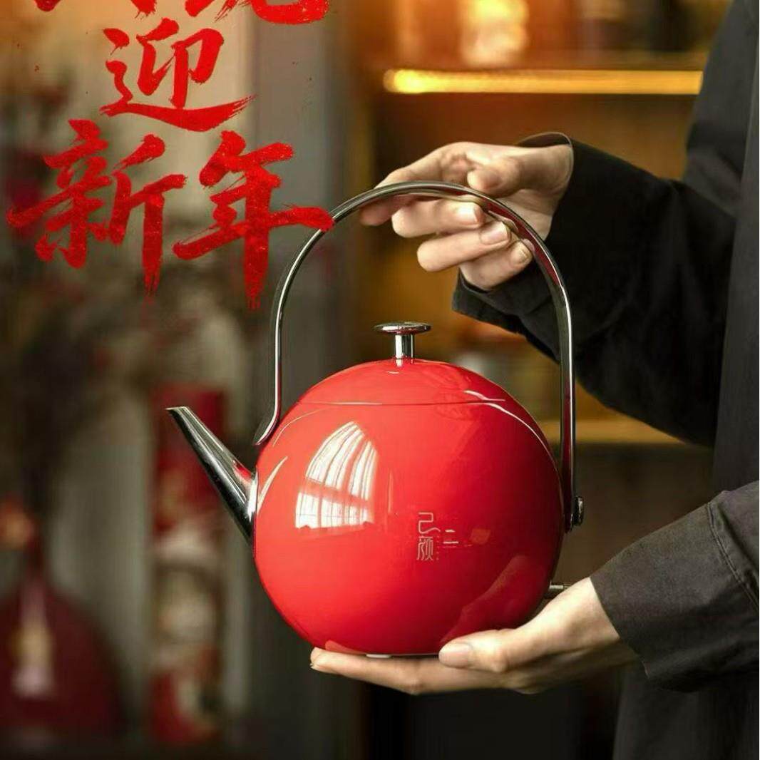 己颜新款红色玲珑烧水壶茶艺专用小型304不锈钢电热水壶随手泡