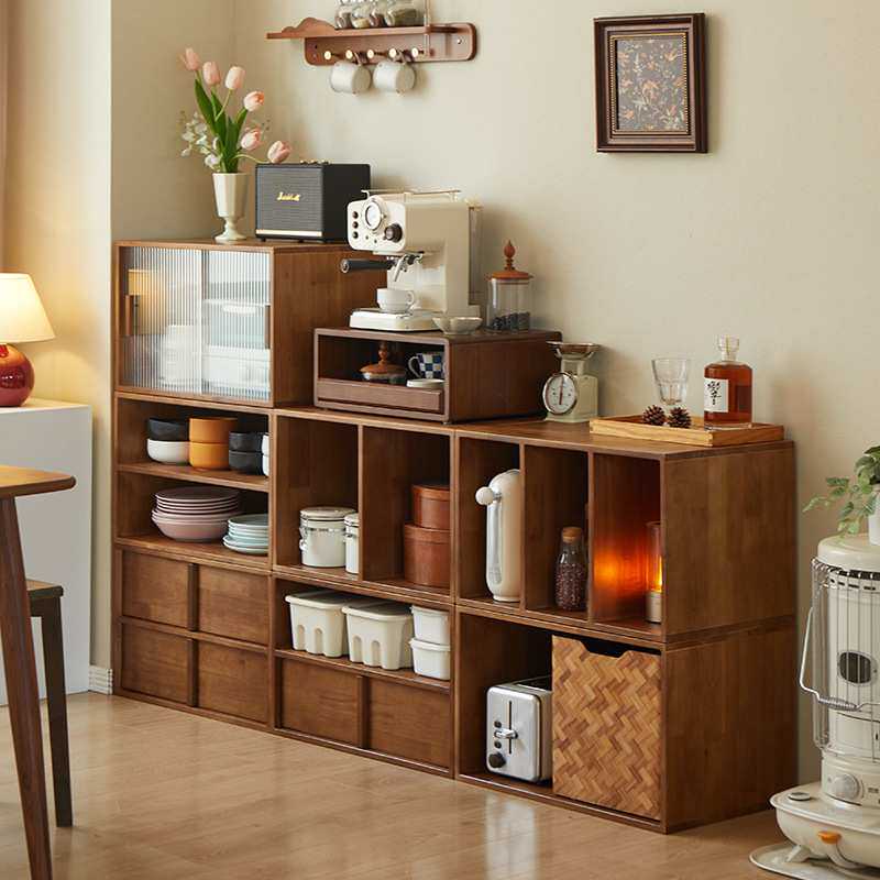 实木电视柜客厅中古风多功能收纳模块自由组合书柜家用落地储物柜