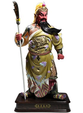 高端陶瓷彩绘20吋关公像立刀佛像家用客厅供奉关羽摆件关二爷神像