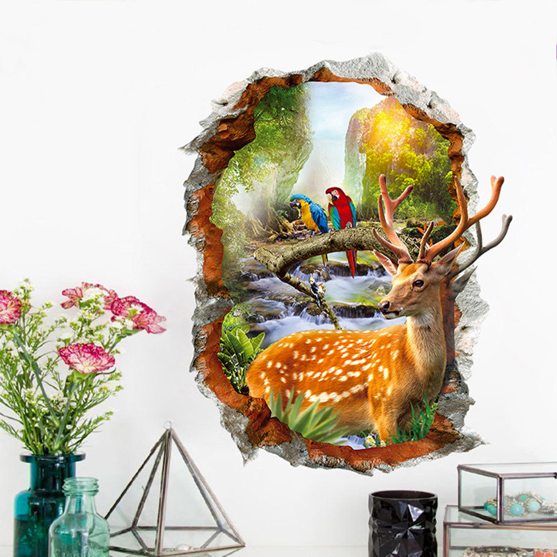 3D立体墙贴纸贴画卧室寝室客厅墙面装饰梅花鹿床头破墙壁纸自粘,家居饰品,软装墙贴,淘宝优惠券,粉丝福利购,淘宝优惠卷